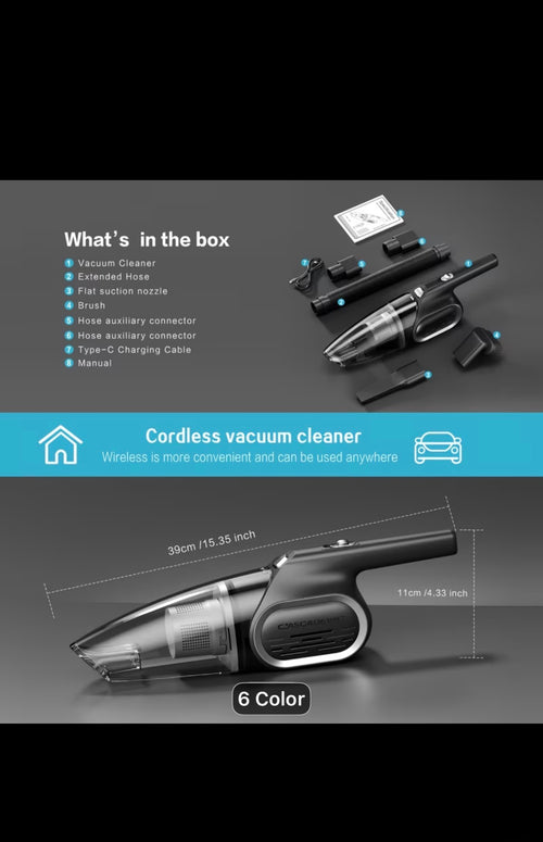 Portable Household Vacuum Cleaner, With 6000PA Powerful Suction Force, Low Noise, Dual Filtration. Household Vacuum Cleaner, Mini Vacuum Cleaner, Suitable For Cleaning Inside Cars, Pet Hair, Kitchens, Home Cleaning Supplies, Ladies' Car Accessories.