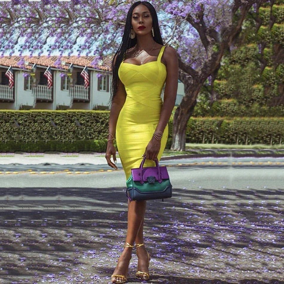 New 2026 Women Sexy Celebrity Midi Red White HL Elastic Bandage Dress Spaghetti Strap Club Bodycon Party Dress Wholesale HL434 EVERYDAY ESSENTIALS