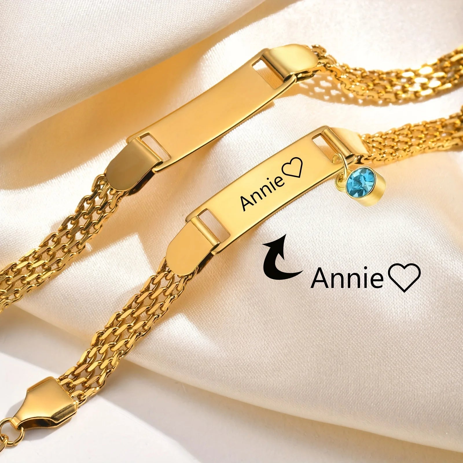 SQ Personalized Text Laser Engraving Name Birthday Date Adjustable Chain Stainless Steel 24K Gold Plated Wrap Bracelet Islam EVERYDAY ESSENTIALS