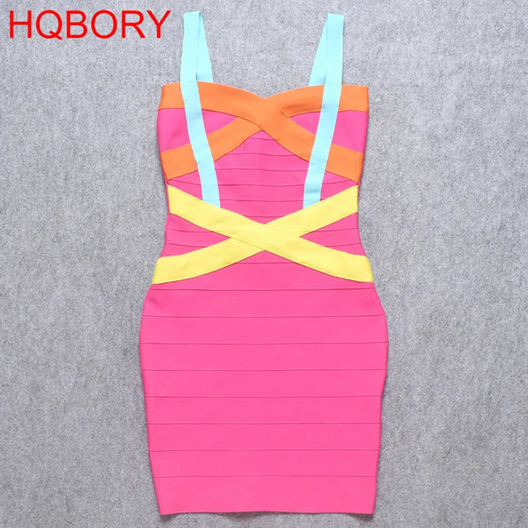 HQBORY Classic Mini Bandage Dress Bodycon Strap Mini Pencil Slim Party Dress Vestidos Quality Fuchsia Pink Dress EVERYDAY ESSENTIALS