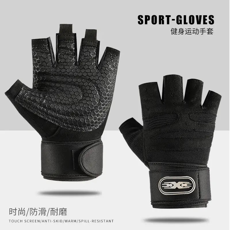Fitness Gloves Half-Finger Men's and Women's Non-Slip Breathable Summer Weightlifting Hand Guards Dumbbell Equipment Training Long Wrist Cycling Gloves EVERYDAY ESSENTIALS