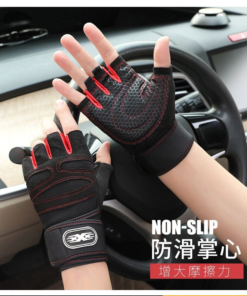Fitness Gloves Half-Finger Men's and Women's Non-Slip Breathable Summer Weightlifting Hand Guards Dumbbell Equipment Training Long Wrist Cycling Gloves EVERYDAY ESSENTIALS