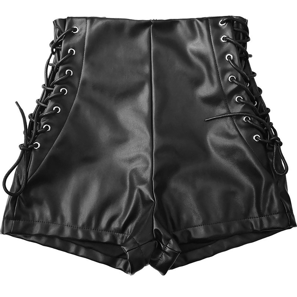Cross-border New Arrival Yamasun Black High Waist Elastic Shorts Women's Tight Casual Pants Imitation Leather Boots Pants Plus Size Shorts EVERYDAY ESSENTIALS