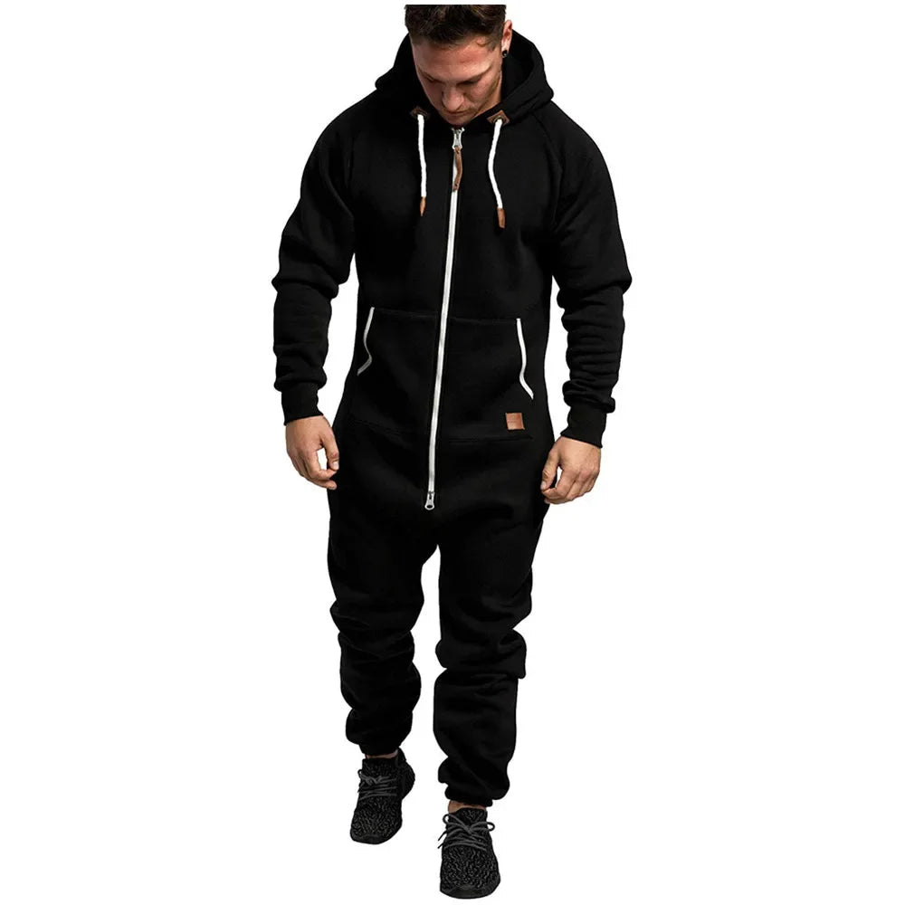 Men’ S Jumpsuit Set Solid Long Sleeve Hooded Fleece Playsuits Male Keep Warm Romper for Autumn and Winter Pantalones Hombre EVERYDAY ESSENTIALS