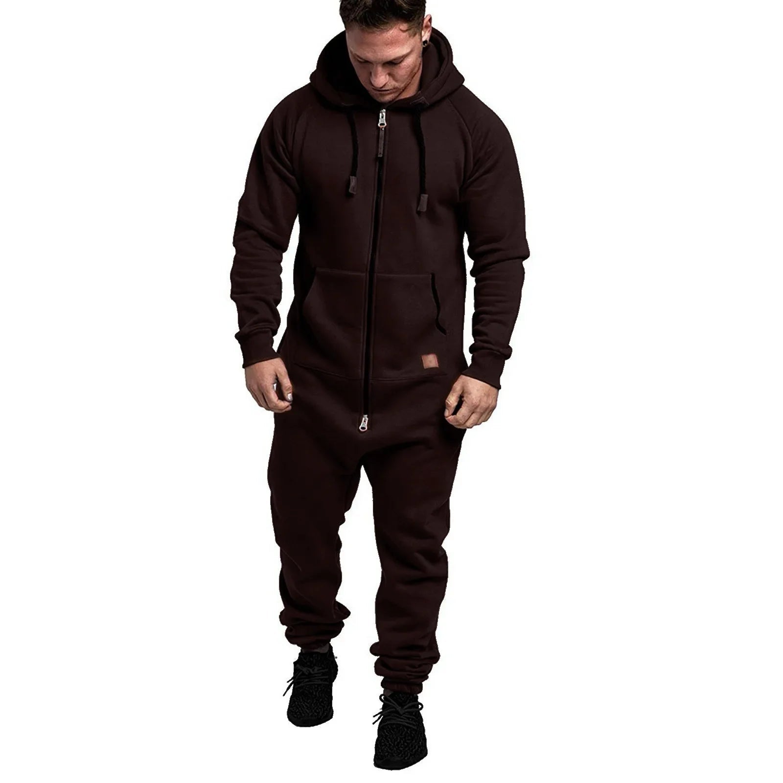 Men’ S Jumpsuit Set Solid Long Sleeve Hooded Fleece Playsuits Male Keep Warm Romper for Autumn and Winter Pantalones Hombre EVERYDAY ESSENTIALS
