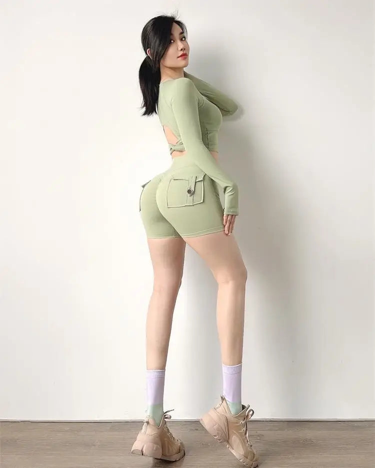 TRY TO BN Women's Sports Shorts with Pockets Butt Lifting High Waist Booty Scrunch Gym Workout Running Biker Yoga Fitness Shorts Everyday Essentials