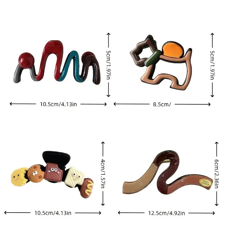 4Pcs Elegant Large Hair Claw Clips for Women Chic Wavy Design with Color Accents Non-Slip Shark Clips Head Hair Accessories EVERYDAY ESSENTIALS
