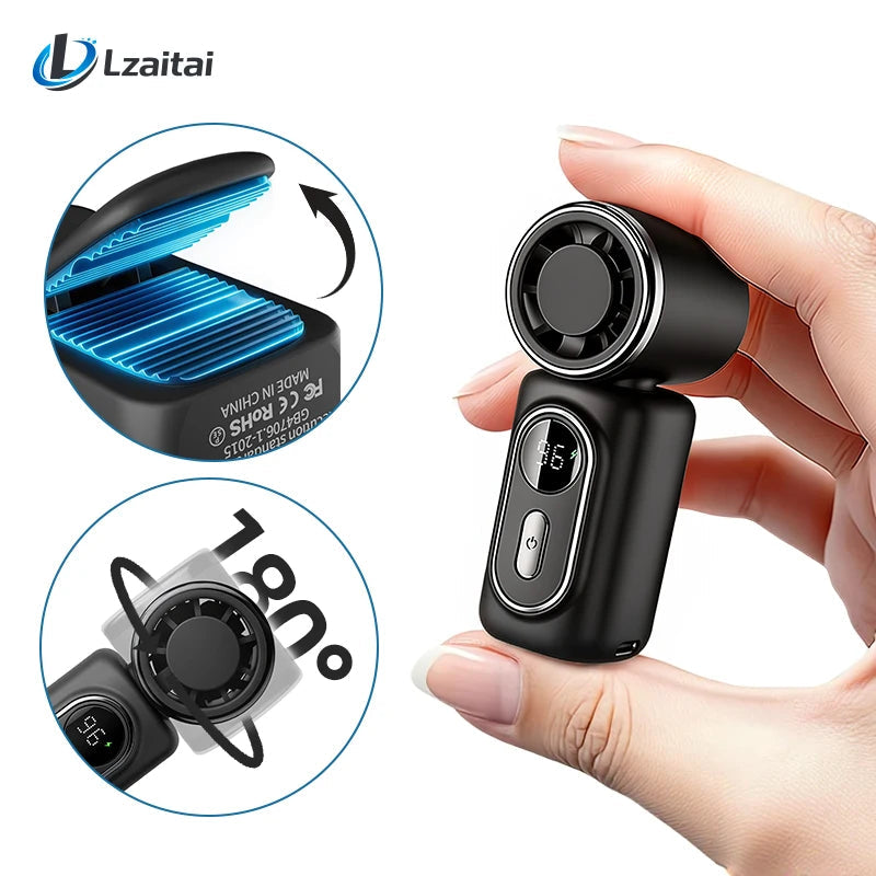 Portable Mini Fan Handheld Small Fan 5 Speed 3000mAh USB Rechargeable LED Display 180° Rotatable Clip Cooling Turbo Fans EVERYDAY ESSENTIALS