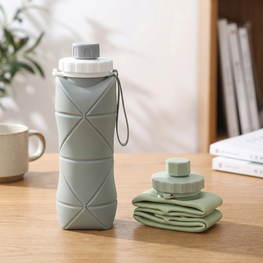 600ml Silicone Water Bottle Folding Portable Reusable Plastic Cups Outdoor Large capacity Gym Cycling hiking Drinking Bottle Everyday Essentials