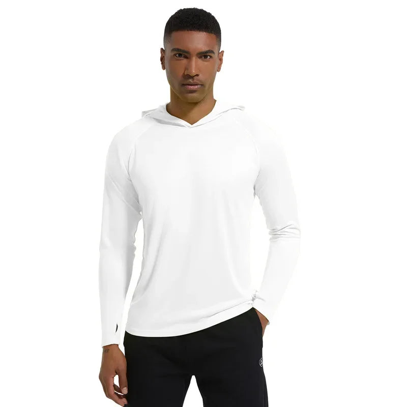 Men Upf 50+ Sun Protection t-Shirts Long Sleeve t-Shirt Casual Tops Male Quick Dry Gym Running Tee Shirts With Hood Man Clothing Everyday Essentials