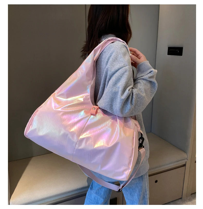 Fashion Multi-function Gym Travel Shine Cotton Portable Shoulder Handbags Women Bags Big Capacity Handbag With Large Pocket Everyday Essentials
