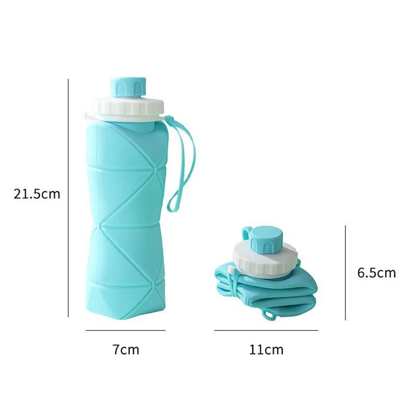 600ml Silicone Water Bottle Folding Portable Reusable Plastic Cups Outdoor Large capacity Gym Cycling hiking Drinking Bottle Everyday Essentials