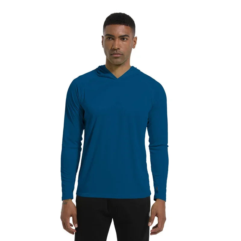Men Upf 50+ Sun Protection t-Shirts Long Sleeve t-Shirt Casual Tops Male Quick Dry Gym Running Tee Shirts With Hood Man Clothing Everyday Essentials