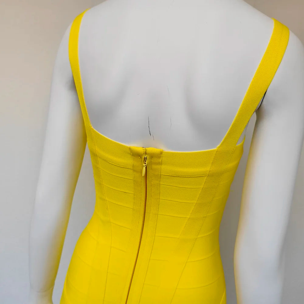 BEAUKEY Sexy Vintage Quality Evening Yellow Bandage Dress 2023 Women Summer Blue Midi Cross Dress Bodycon Party Ladies Vestidos EVERYDAY ESSENTIALS