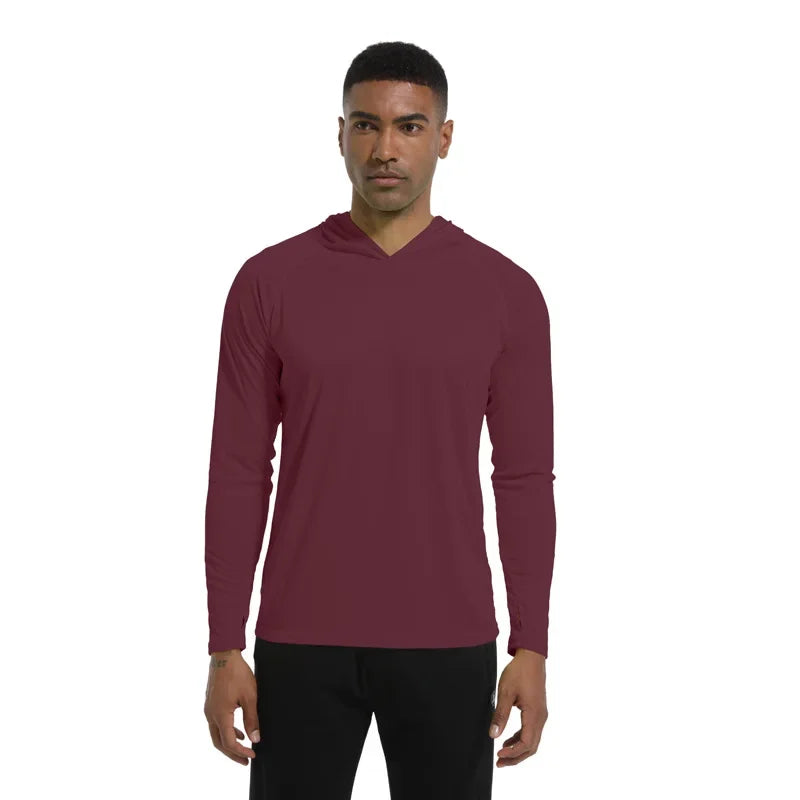 Men Upf 50+ Sun Protection t-Shirts Long Sleeve t-Shirt Casual Tops Male Quick Dry Gym Running Tee Shirts With Hood Man Clothing Everyday Essentials