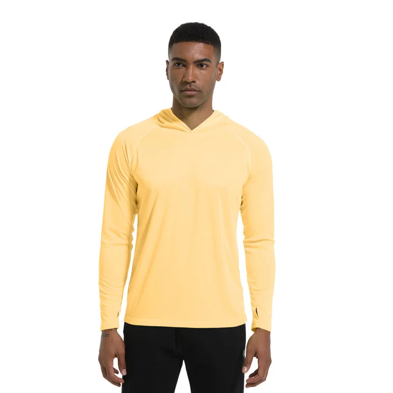 Men Upf 50+ Sun Protection t-Shirts Long Sleeve t-Shirt Casual Tops Male Quick Dry Gym Running Tee Shirts With Hood Man Clothing Everyday Essentials