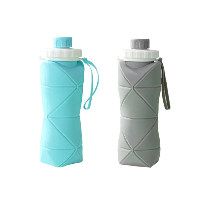 600ml Silicone Water Bottle Folding Portable Reusable Plastic Cups Outdoor Large capacity Gym Cycling hiking Drinking Bottle Everyday Essentials