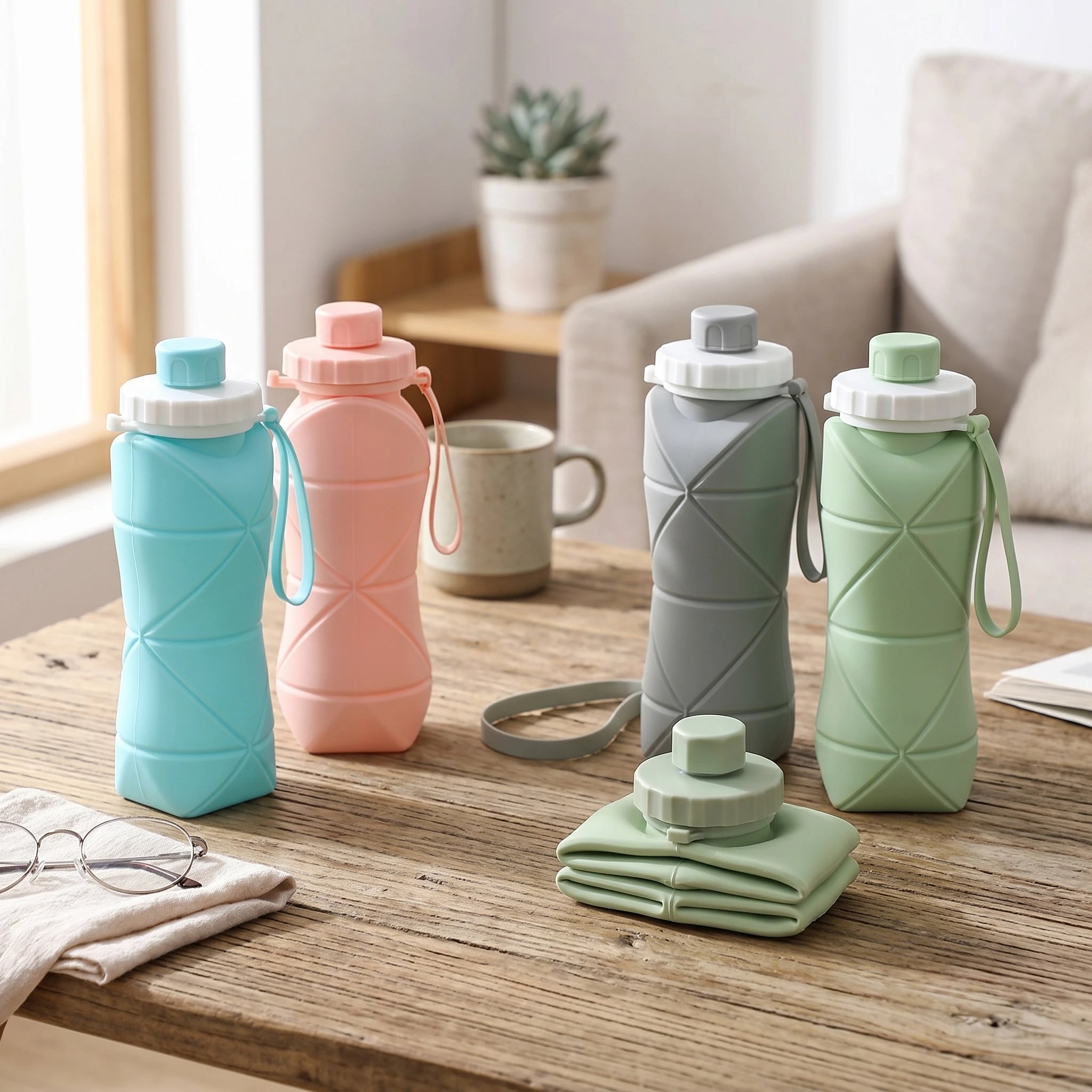 600ml Silicone Water Bottle Folding Portable Reusable Plastic Cups Outdoor Large capacity Gym Cycling hiking Drinking Bottle Everyday Essentials