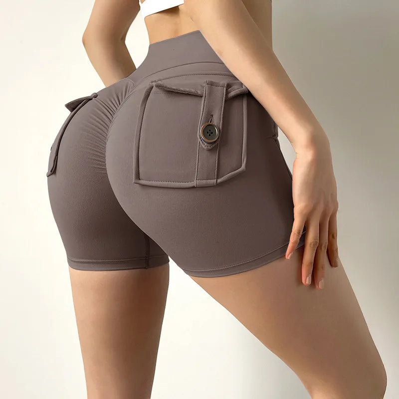 TRY TO BN Women's Sports Shorts with Pockets Butt Lifting High Waist Booty Scrunch Gym Workout Running Biker Yoga Fitness Shorts Everyday Essentials