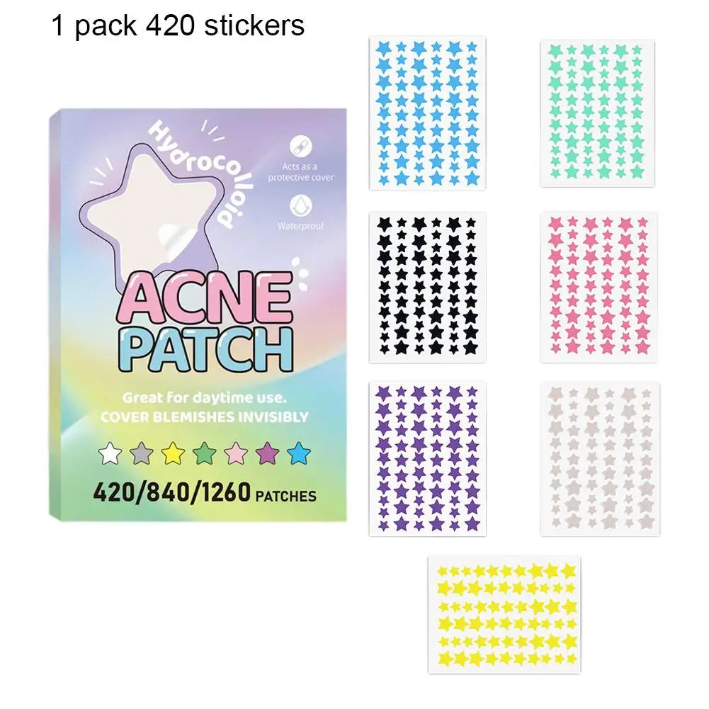 420-1260PC New Colorful Pimple Patch Acne Patches Cute Star Shaped Acne Treatment Stickers Covering Zits Blemishes EVERYDAY ESSENTIALS