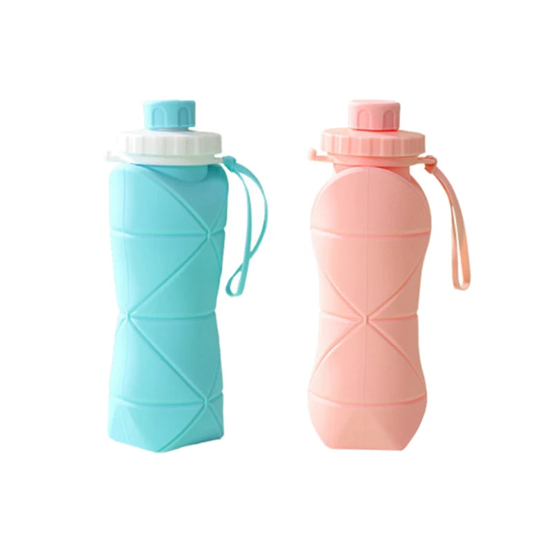 600ml Silicone Water Bottle Folding Portable Reusable Plastic Cups Outdoor Large capacity Gym Cycling hiking Drinking Bottle Everyday Essentials
