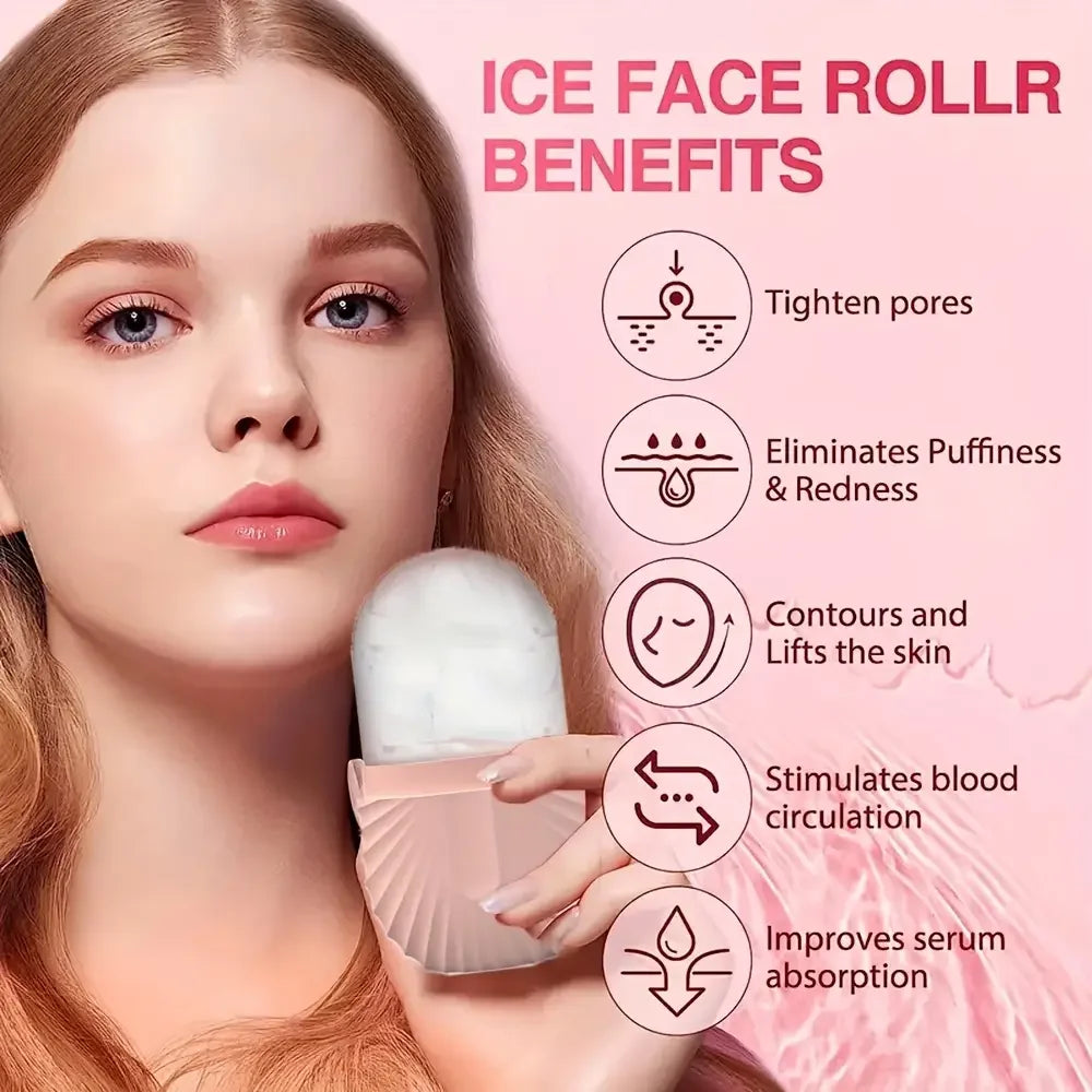 Ice Face Roller Facial Skincare Ice Roller Set, Stainless Steel Facial Roller Gua Sha Face Tool Face Massage Roller Mold Cube EVERYDAY ESSENTIALS