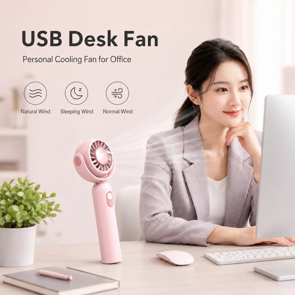 Portable Handheld Fan, Foldable Turbo Mini Fan with Strong Wind, Ultra Quiet Personal Cooling for Travel Office Outdoor, Cherry Blossom Pink Everyday Essentials