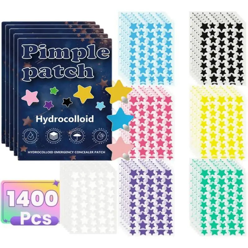 1400 Pcs/bag Colorful Star Pimple Patch Acne Colorful Invisible Acne Removal Skin Care Stickers Portable Star Patch Patches EVERYDAY ESSENTIALS