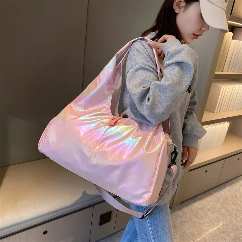 Fashion Multi-function Gym Travel Shine Cotton Portable Shoulder Handbags Women Bags Big Capacity Handbag With Large Pocket Everyday Essentials