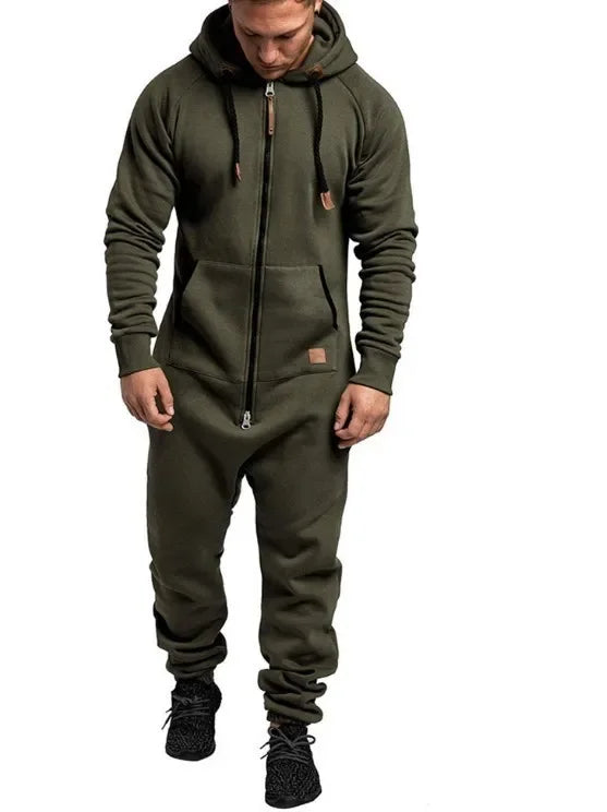Men’ S Jumpsuit Set Solid Long Sleeve Hooded Fleece Playsuits Male Keep Warm Romper for Autumn and Winter Pantalones Hombre EVERYDAY ESSENTIALS