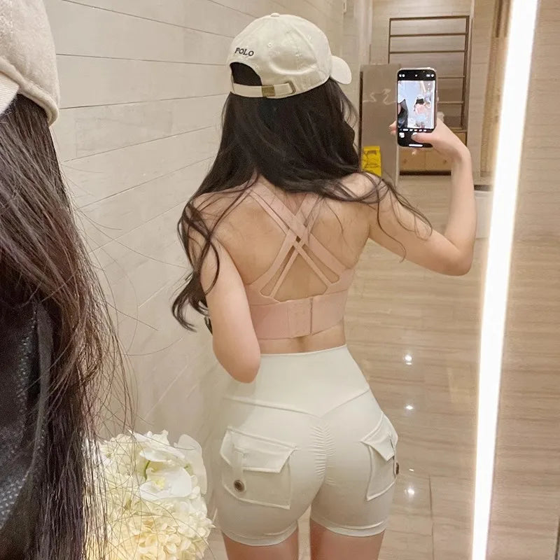 TRY TO BN Women's Sports Shorts with Pockets Butt Lifting High Waist Booty Scrunch Gym Workout Running Biker Yoga Fitness Shorts Everyday Essentials