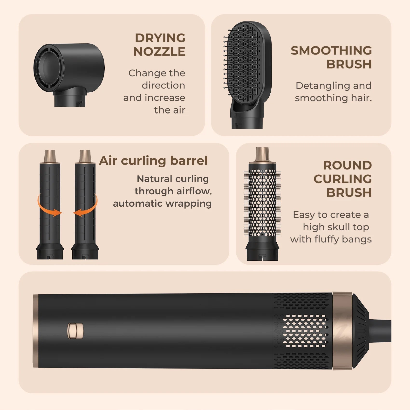 Multi-In-One Hair Dryer Styler, Hot Air Comb, Detachable Brush, Straightening & Curling Dual-Use, Household Hair Styling Tool EVERYDAY ESSENTIALS