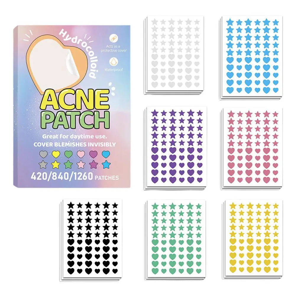 420-1260PC New Colorful Pimple Patch Acne Patches Cute Star Shaped Acne Treatment Stickers Covering Zits Blemishes EVERYDAY ESSENTIALS