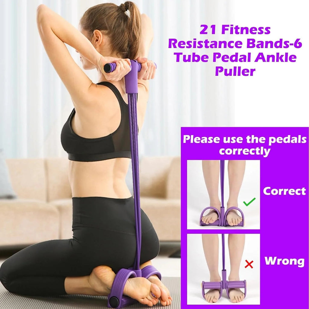 21 Fitness Resistance Bands-6 Tube Pedal Ankle Puller,Upgraded Multifunction Tension Rope, Home Gym Equipment for Full Body Strength for Abdomen/Waist/Arm/Leg Training and Stretching Everyday Essentials