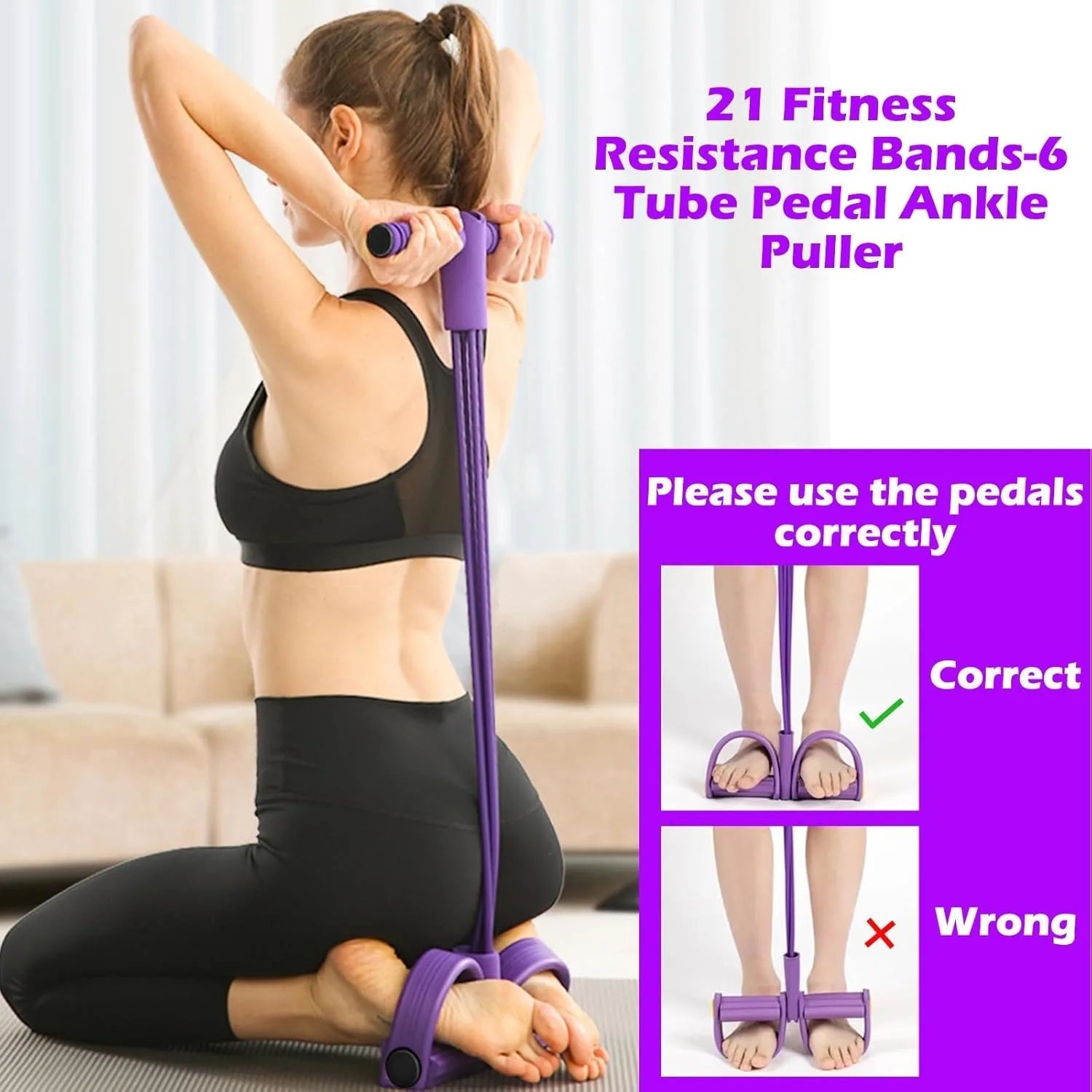 21 Fitness Resistance Bands-6 Tube Pedal Ankle Puller,Upgraded Multifunction Tension Rope, Home Gym Equipment for Full Body Strength for Abdomen/Waist/Arm/Leg Training and Stretching Everyday Essentials