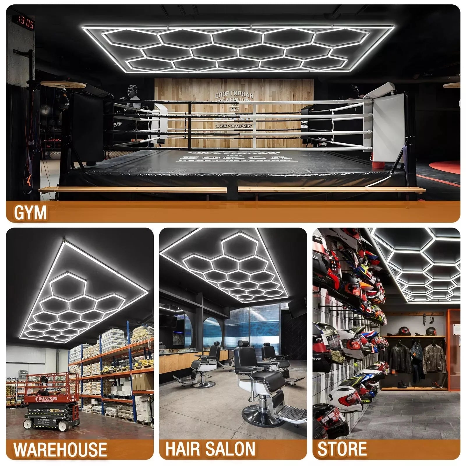 Large Size Hexagon LED Lighting for Garage Car Repair Wash Detailing Workshop Gym Barbershop Honeycomb LED Tube Ceiling Light Everyday Essentials
