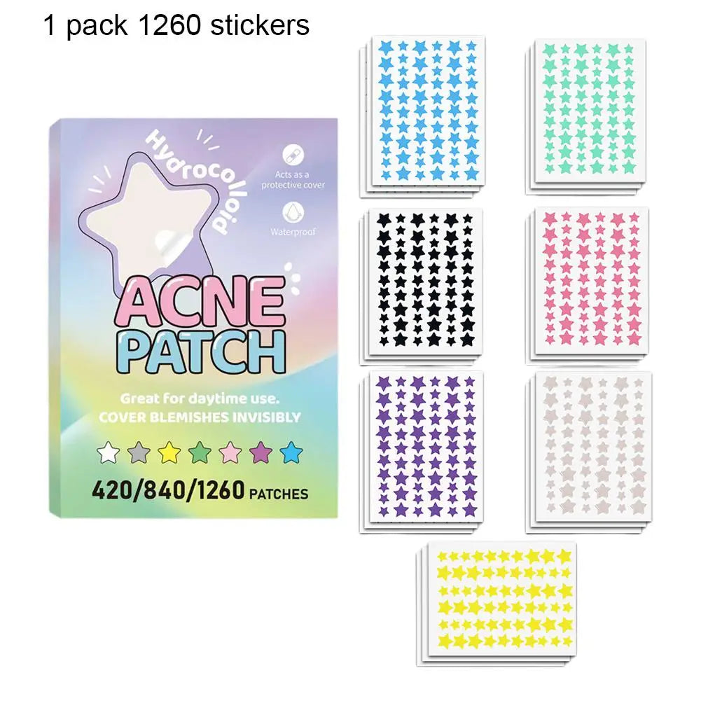 420-1260PC New Colorful Pimple Patch Acne Patches Cute Star Shaped Acne Treatment Stickers Covering Zits Blemishes EVERYDAY ESSENTIALS