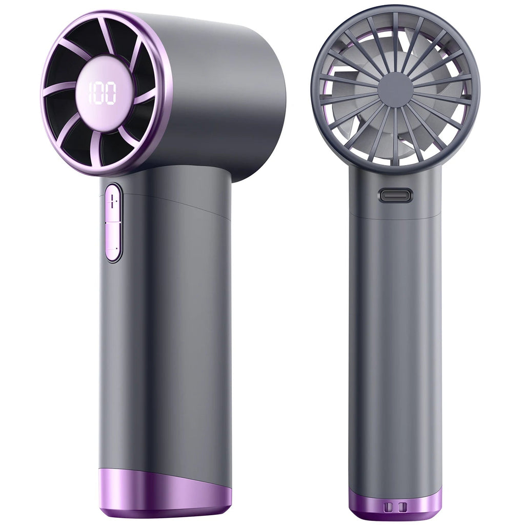 Portable Handheld Fan, Speed (1-100) Adjustable Turbo Mini Fan, 3000mAh Battery Rechargeable Personal Fan With Metal Body, Digital Display, Gifts For Women Men Travel/Camping/Outdoor-Grey EVERYDAY ESSENTIALS