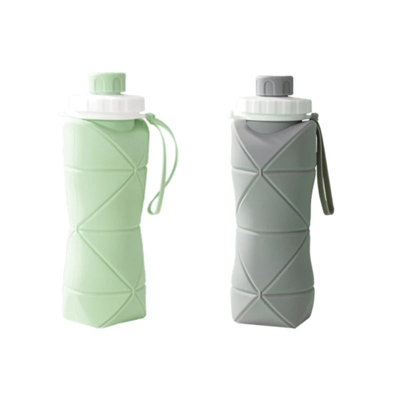 600ml Silicone Water Bottle Folding Portable Reusable Plastic Cups Outdoor Large capacity Gym Cycling hiking Drinking Bottle Everyday Essentials