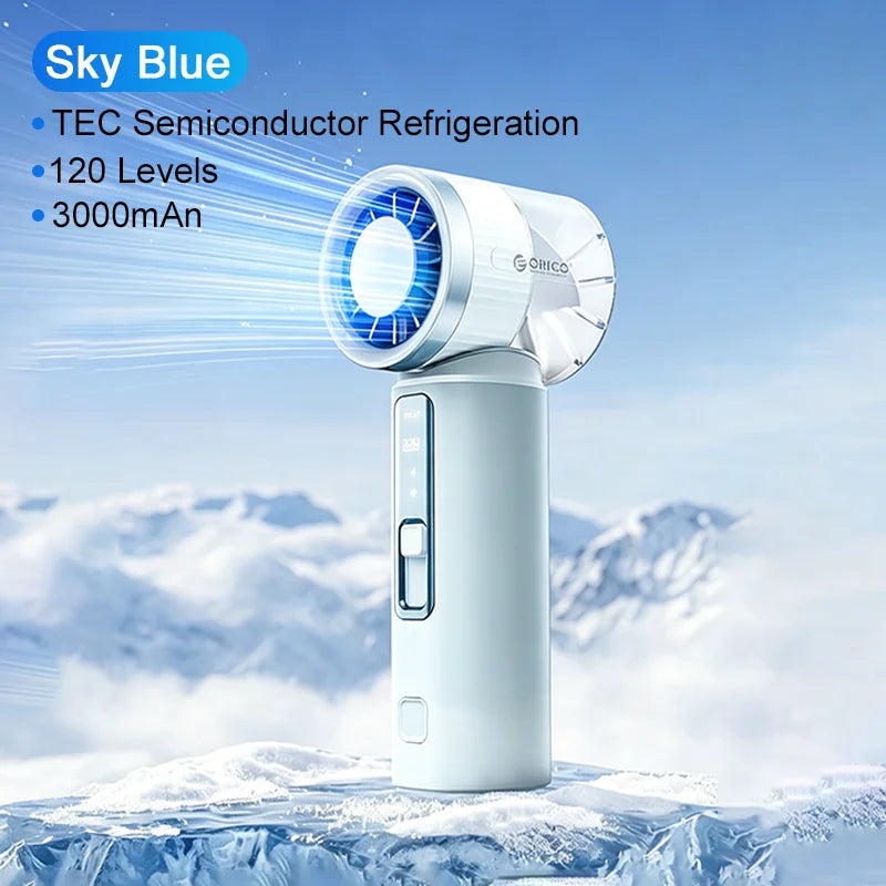 ORICO Handheld Fan Semiconductor Refrigeration with LED Display 3000mAh USB Portable Rechargeable Mini Fan 120 Levels Adjustable EVERYDAY ESSENTIALS