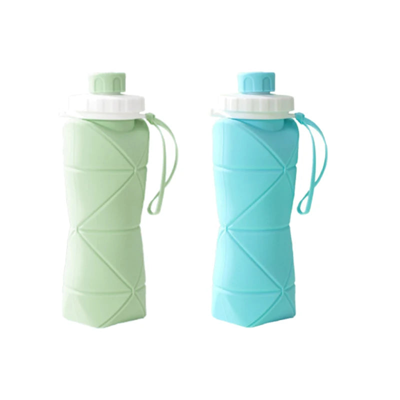 600ml Silicone Water Bottle Folding Portable Reusable Plastic Cups Outdoor Large capacity Gym Cycling hiking Drinking Bottle Everyday Essentials