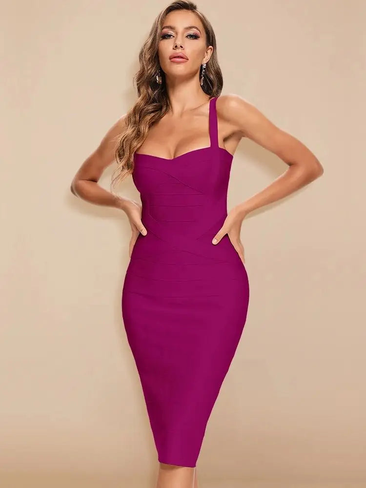 BEAUKEY Sexy Vintage Quality Evening Yellow Bandage Dress 2023 Women Summer Blue Midi Cross Dress Bodycon Party Ladies Vestidos EVERYDAY ESSENTIALS