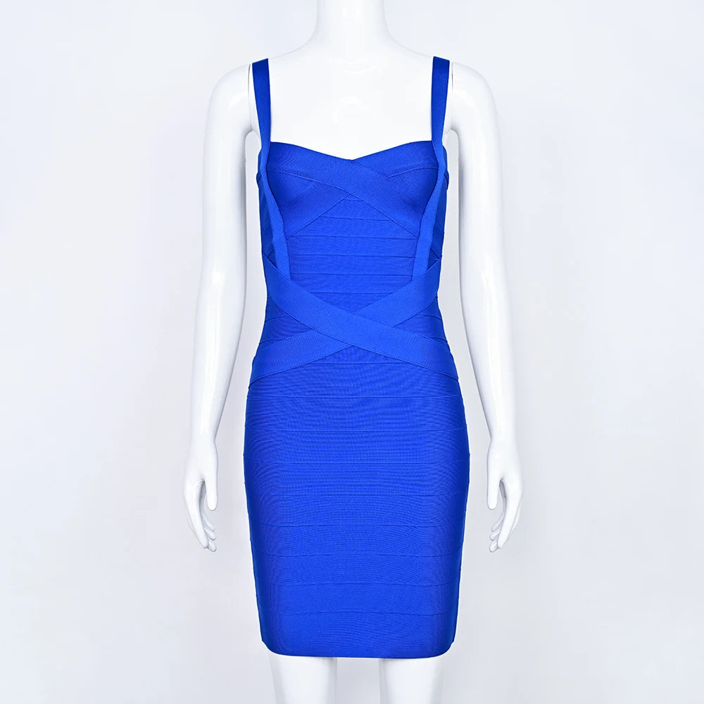 BEAUKEY Blue Spaghetti Strap Women Mini Bandage Dress Bodycon Sexy Above Knee Length Bodycon Party Club Dress XL Classic Vestido EVERYDAY ESSENTIALS