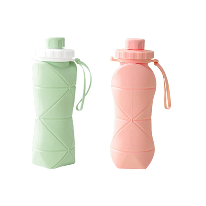 600ml Silicone Water Bottle Folding Portable Reusable Plastic Cups Outdoor Large capacity Gym Cycling hiking Drinking Bottle Everyday Essentials