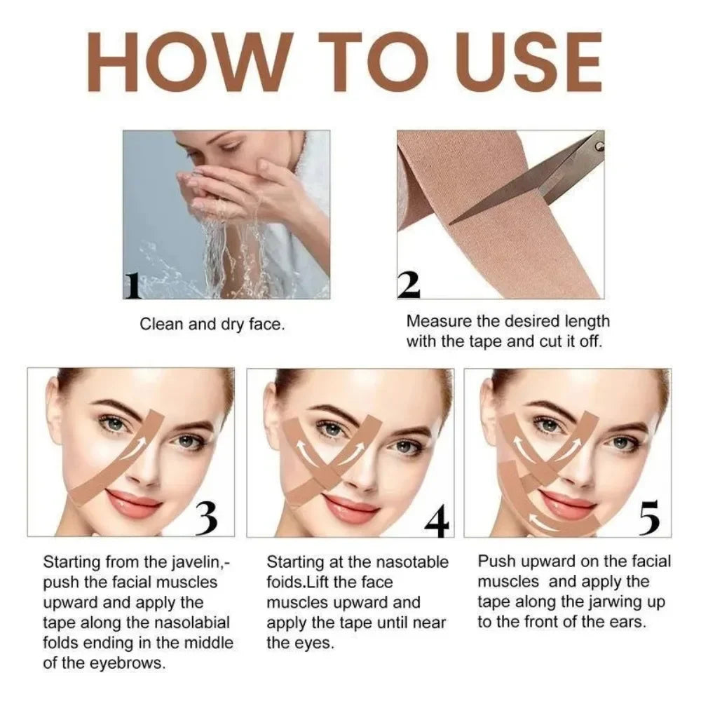 Kinesiology Tape for Face V Line Neck Eyes Lifting Tape Wrinkle Remover Sticker Facial Skin Care Tool Bandagem Elastica 2.5CM*5M EVERYDAY ESSENTIALS
