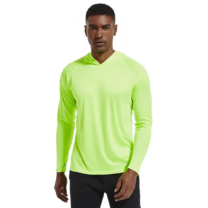 Men Upf 50+ Sun Protection t-Shirts Long Sleeve t-Shirt Casual Tops Male Quick Dry Gym Running Tee Shirts With Hood Man Clothing Everyday Essentials