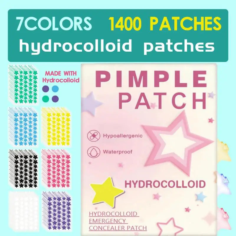 1400 Pcs/bag Colorful Star Pimple Patch Acne Colorful Invisible Acne Removal Skin Care Stickers Portable Star Patch Patches EVERYDAY ESSENTIALS