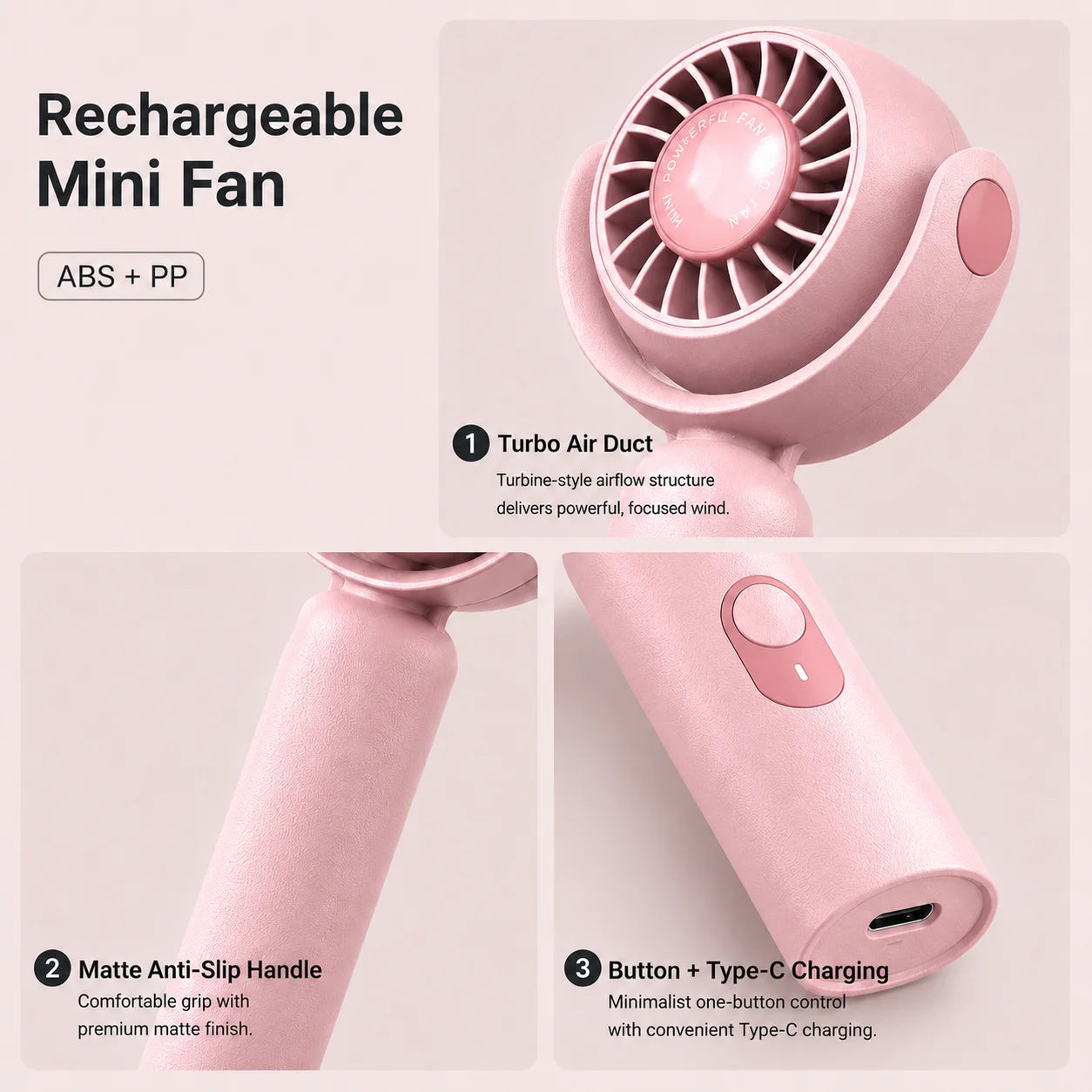 Portable Handheld Fan, Foldable Turbo Mini Fan with Strong Wind, Ultra Quiet Personal Cooling for Travel Office Outdoor, Cherry Blossom Pink Everyday Essentials