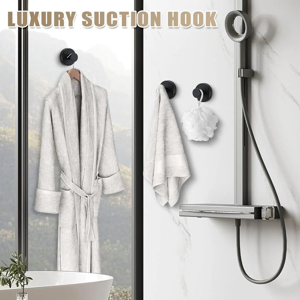 Matte Black Towel Hook (2-Pack) Shower Suction Wall Mounted Removable Hanger for Bathroom Coat Robe Bedroom Kitchen Hotel Pool EVERYDAY ESSENTIALS