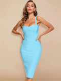 BEAUKEY Sexy Vintage Quality Evening Yellow Bandage Dress 2023 Women Summer Blue Midi Cross Dress Bodycon Party Ladies Vestidos EVERYDAY ESSENTIALS